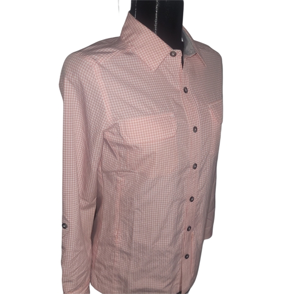 Wind River No Fly Zone Peach and White Gingham Fishing Shirt XS - Picture 2 of 6